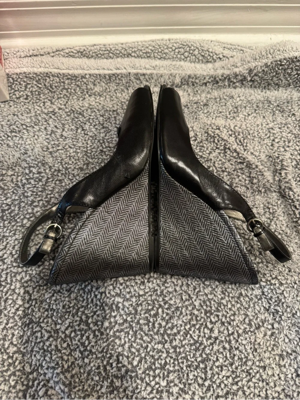 Anne Klein Black Peep-Toe Slingback Wedges